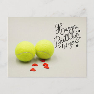 Carte Postale Tennis Joyeux Anniversaire avec balle et cœur roug