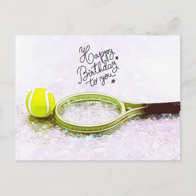 Carte Postale Tennis Joyeux Anniversaire avec balle et raquette  (Devant)