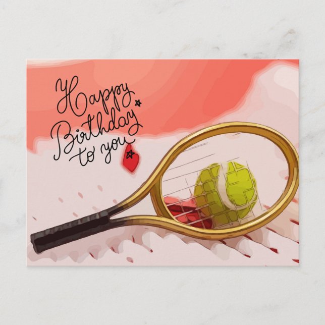 Carte Postale Tennis Joyeux Anniversaire avec balle et raquette  (Devant)