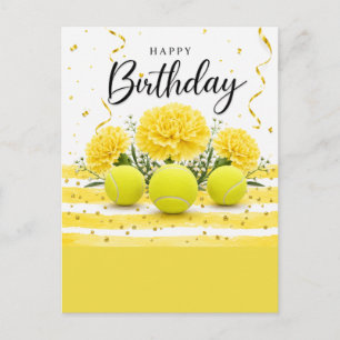 Carte Postale Tennis Joyeux Anniversaire avec des fleurs