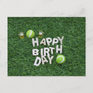 Carte Postale Tennis Joyeux Anniversaire avec Tennis ball sur ve