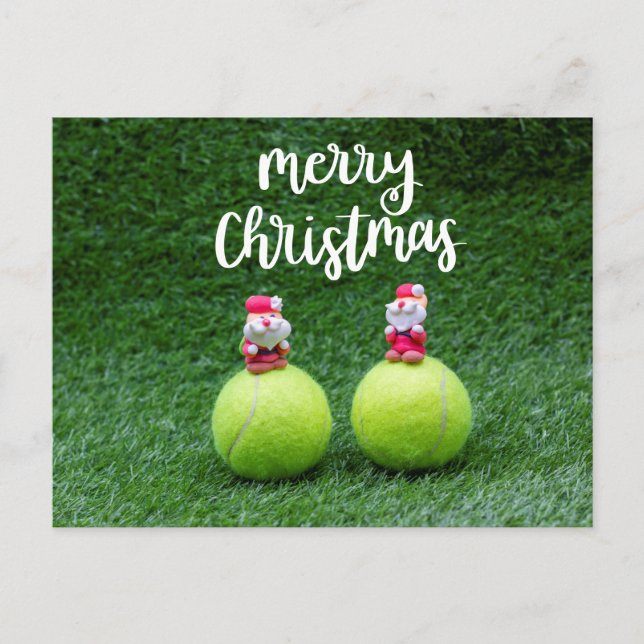 Carte Postale Tennis Joyeux Noël avec le Père Noël en vert (Devant)