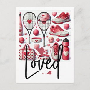 Carte Postale Tennis Love sur le thème rouge et blanc avec cœur