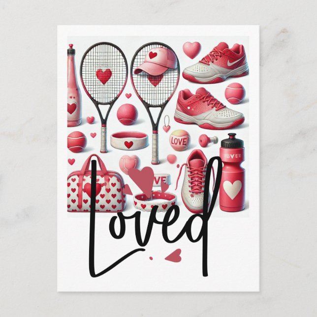 Carte Postale Tennis Love themed in red and white with heart  (Devant)