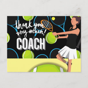 Carte Postale Tennis Merci beaucoup coach avec femme de tennis