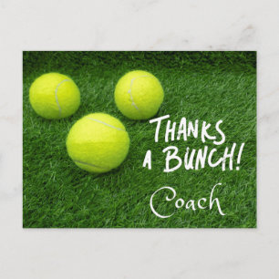 Carte Postale Tennis Merci Coach avec tennis sur vert