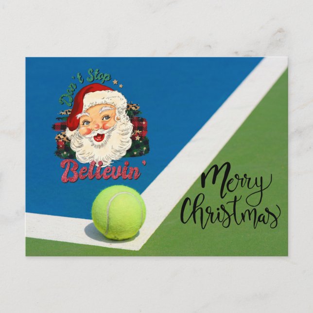 Carte Postale Tennis Noël avec balle de tennis et Santa hat Ho (Devant)