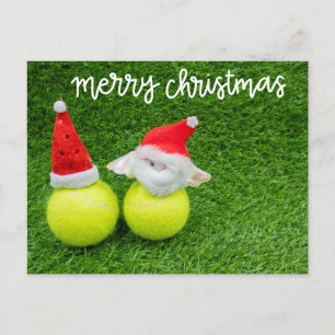 Carte Postale Tennis Noël avec chapeau de Santa sur balle de ten