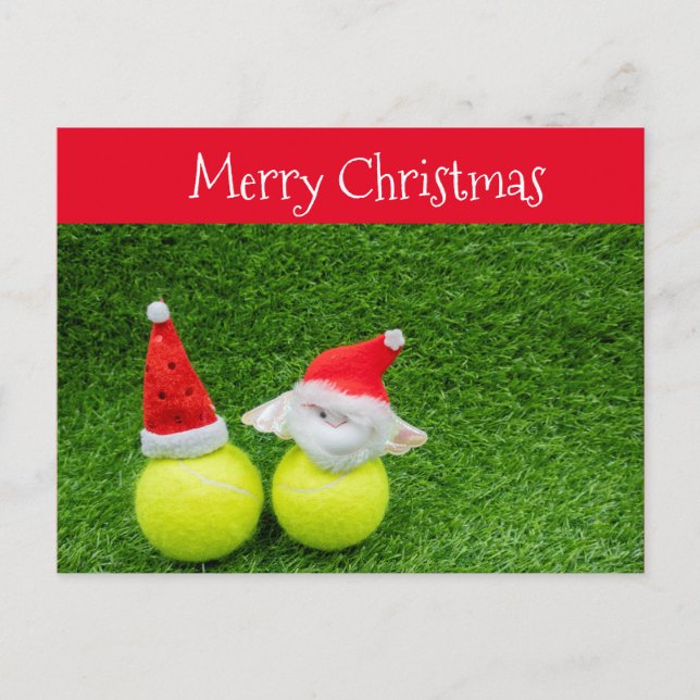 Carte Postale Tennis Noël avec chapeau de Santa sur balle de ten (Devant)