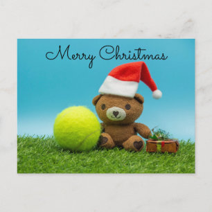Carte Postale Tennis Noël avec ours en peluche & cadeaux ornemen