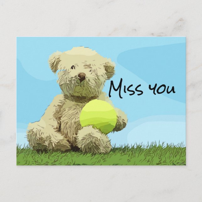 Carte Postale Tennis Teden ours Joueur tient le ballon Miss You  (Devant)