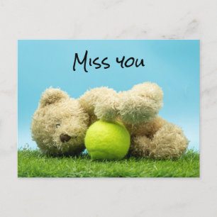 Carte Postale Tennis Teden ours Joueur tient le ballon Miss You