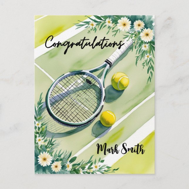 Carte Postale Tennis Thématique Félicitations ballon et fleurs (Devant)