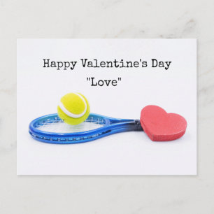 Carte Postale Tennis Valentine Day avec boule raquette et amour