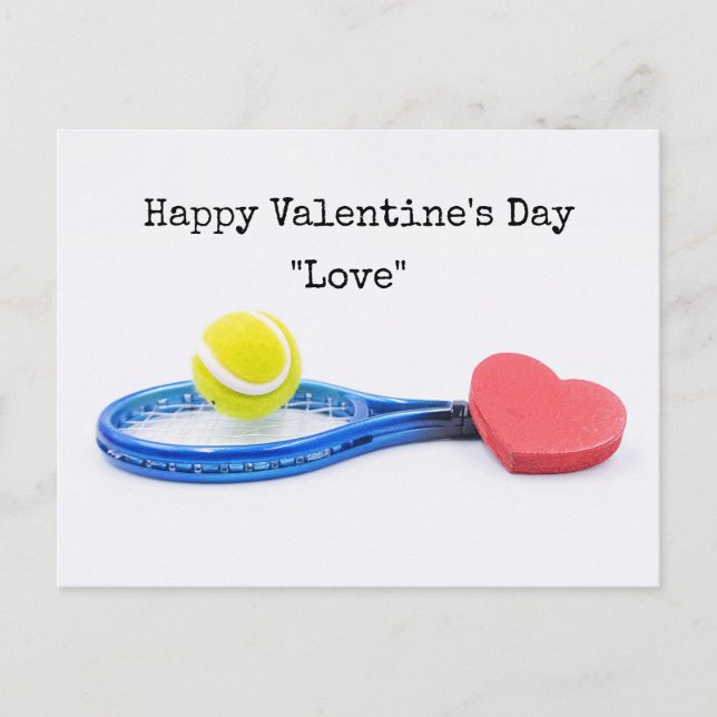 Carte Postale Tennis Valentine Day avec boule raquette et amour (Devant)
