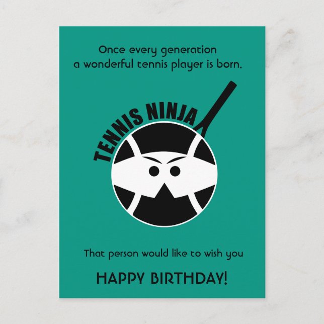 Carte Postale Tennis vert Cheeky 🎾 Ninja Joyeux Anniversaire Po (Devant)