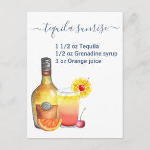 Carte Postale Tequila Sunrise Recette Aquarelle