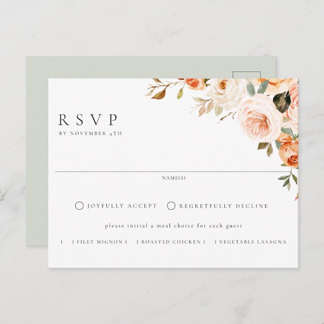 Carte Postale Terme Automne Floral Repas Choix Mariage RSVP (Devant / Derrière)