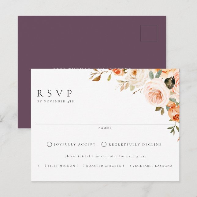 Carte Postale Terme Automne Floral Repas Choix Mariage RSVP (Devant / Derrière)