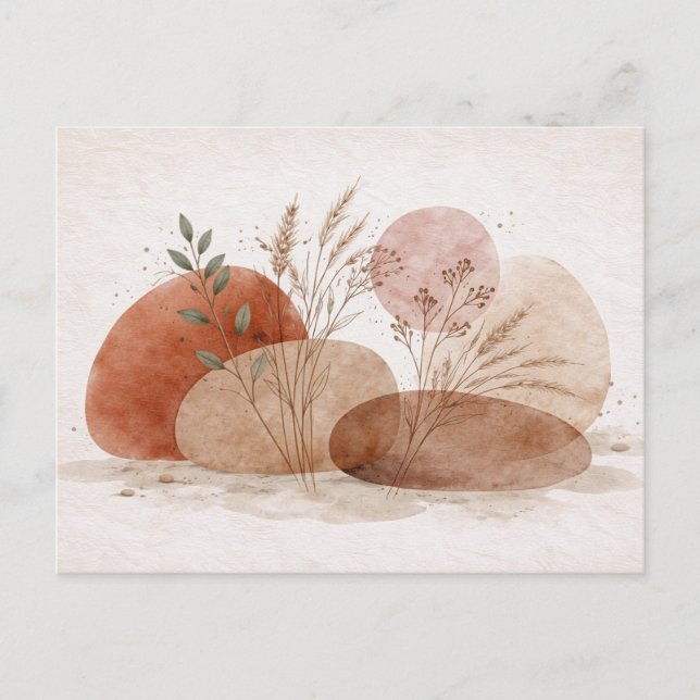 Carte Postale Terracotta Boho Abstrait Botanique Aquarelle  (Devant)