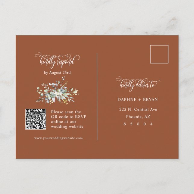 Carte Postale Terracotta Fall Green Feuilles QR Code Adresse RSV (Dos)