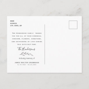 Carte Postale Terracotta Foliage Funérailles Merci Nom et date