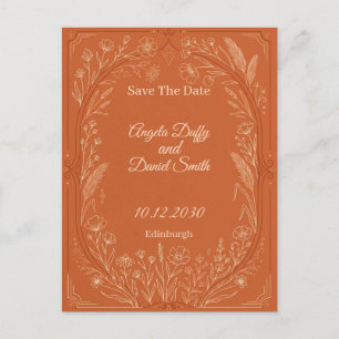 Carte Postale Terracotta Line Art Floral Enregistrez la Date