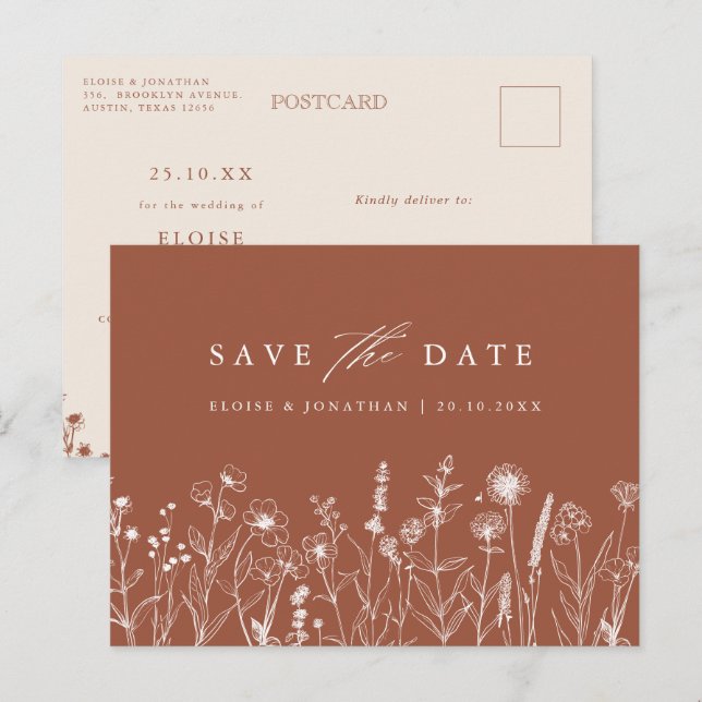 Carte Postale Terracotta Rustic Fall Fleur sauvage Enregistrer l (Devant / Derrière)