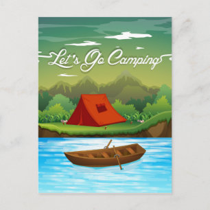 Carte Postale Terrain de camping avec tente et bateau