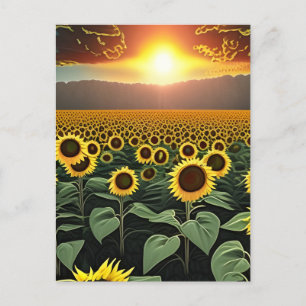 Carte Postale terrain de tournesol au coucher du soleil