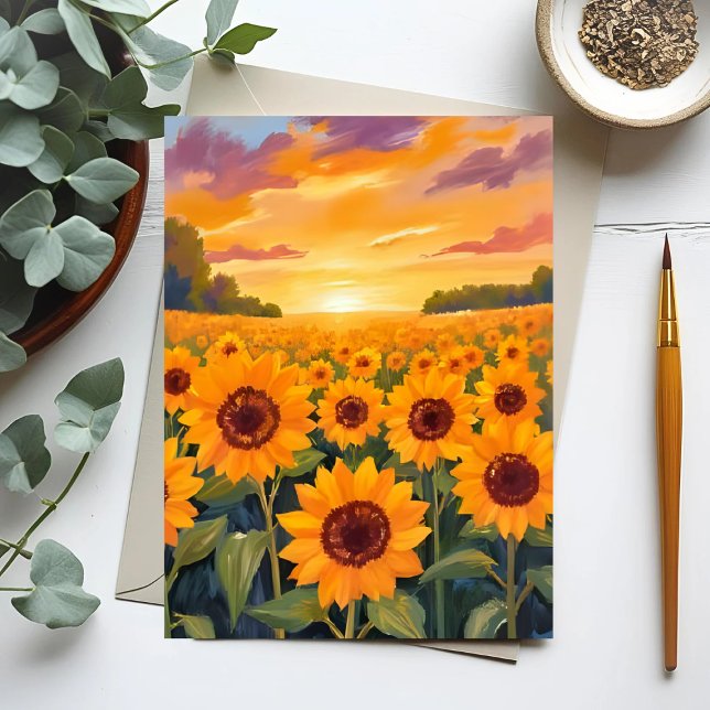 Carte Postale Terrain de tournesol Coucher de soleil Peinture pa (Créateur téléchargé)