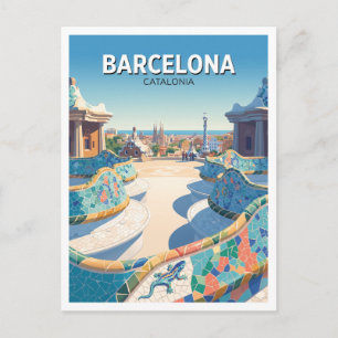 Carte Postale Terrasse en mosaïque de Park Güell Barcelone Espag