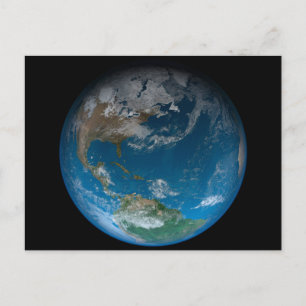 Carte Postale Terre entière avec l'Amérique du Nord et du Sud.