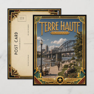 Carte Postale Terre Haute Indiana Art Déco vintage de l'âge d'or