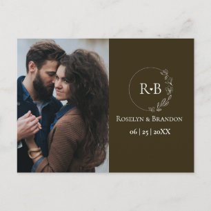 Carte Postale Terre ton marron Monogramme couronne mariage photo