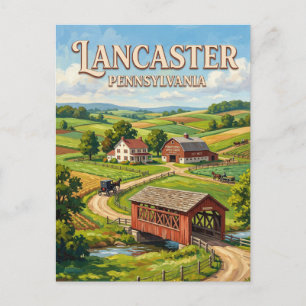 Carte Postale Terres agricoles amish et ponts couverts Lancaster