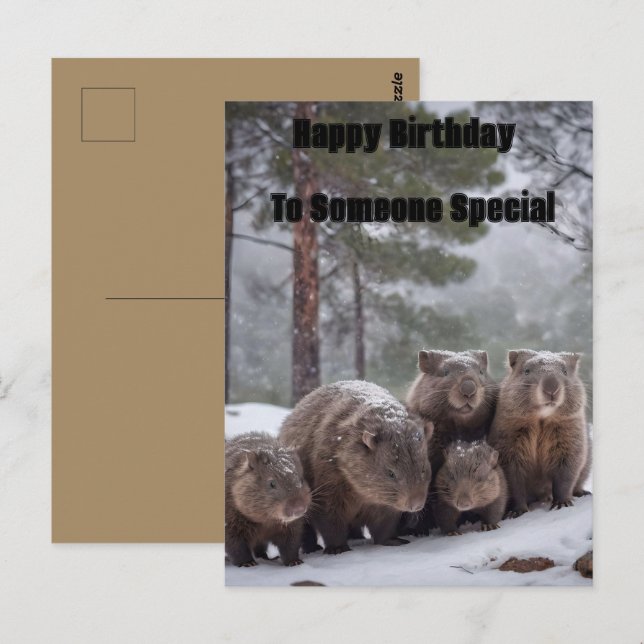 Carte Postale Terrier Abandonné: Famille de Wombats Australiens, (Devant / Derrière)