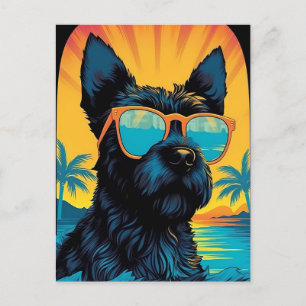 Carte Postale Terrier écossais avec lunettes de soleil sur la pl