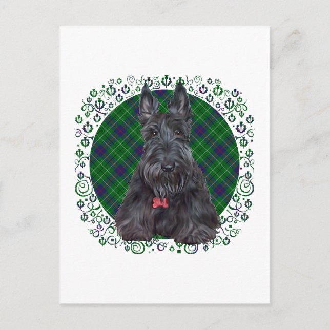 Carte Postale Terrier Écossais sur Tartan (Devant)