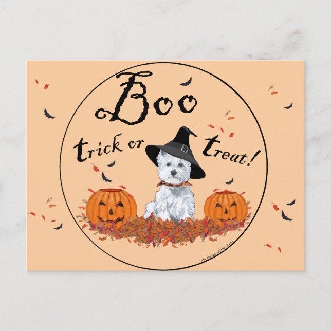 Carte Postale Terrier West Highland Blanc Halloween (Devant)