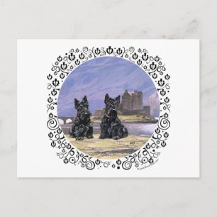 Carte Postale Terriers écossais au château d'Eilean Donan