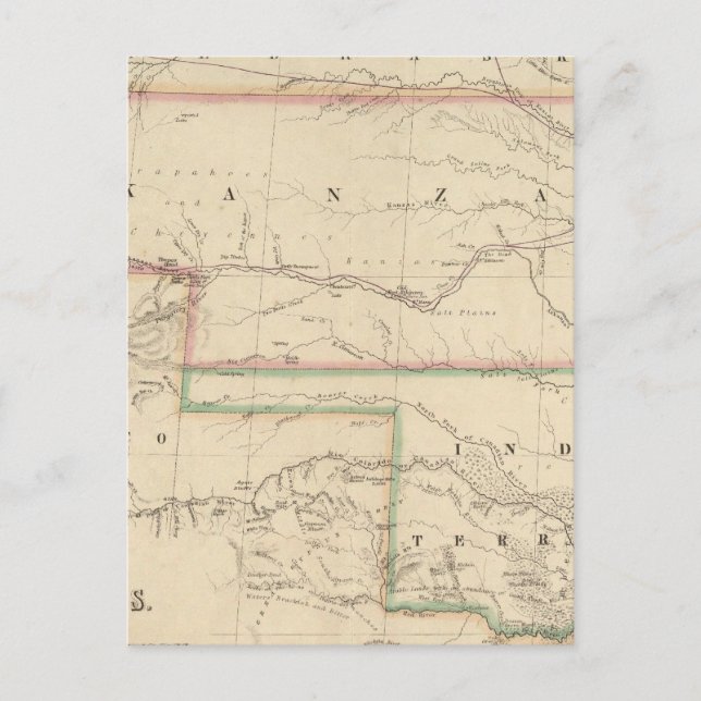 Carte Postale Territoire du Kansas et Amérindiens (Devant)