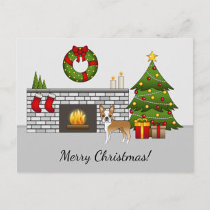 Carte Postale Tervueren Boston Terrier dans une salle de Noël fe