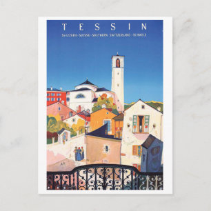 Carte Postale Tessin, Suisse, vue sur une ville, voyage vintage