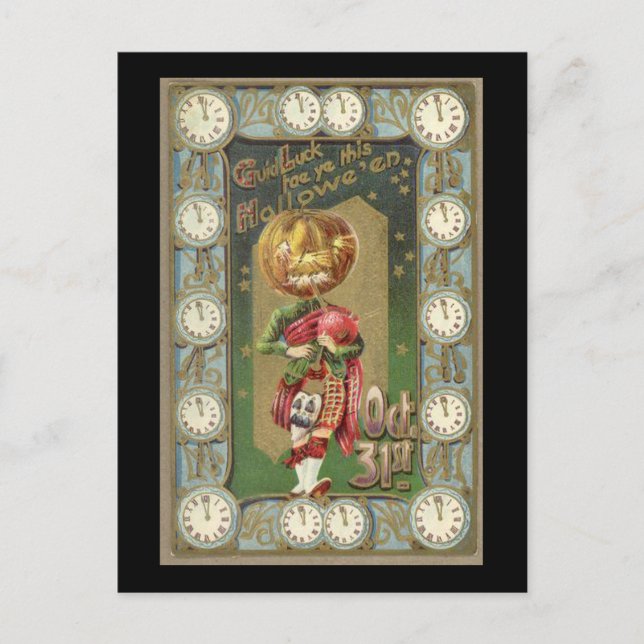 Carte Postale Tête citrouille avec Kilt Vintage (Devant)