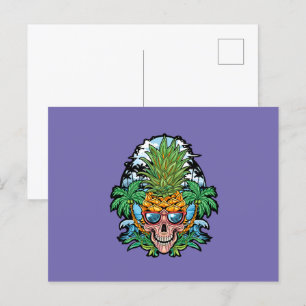Carte Postale Tête D'Ananas Avec Verres Et Cocotier