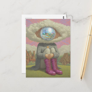 Carte Postale tête d'art surréaliste dans les nuages style disco