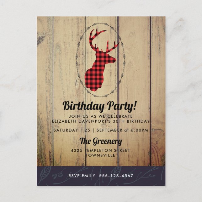 Carte Postale Tête de cerf avec Antlers - Red Plaid Rustic Anniv (Devant)