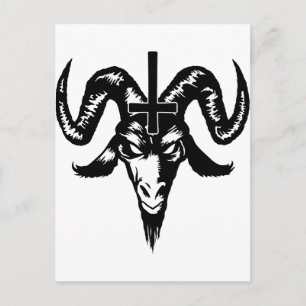 Carte Postale Tête de chèvre satanique avec croix (noir)