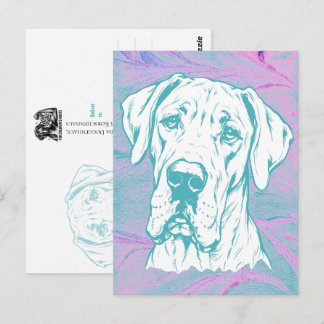 Carte Postale Tête de Dogue Allemand dessinée au trait